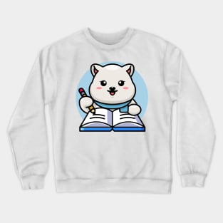 Cute polar bear writing on book with pencil cartoon Crewneck Sweatshirt